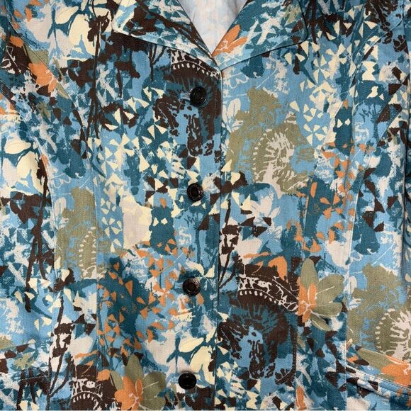 Christopher & Banks Button Front Stretch Printed Denim Jacket Shacket Big Shirt - Picture 5 of 7